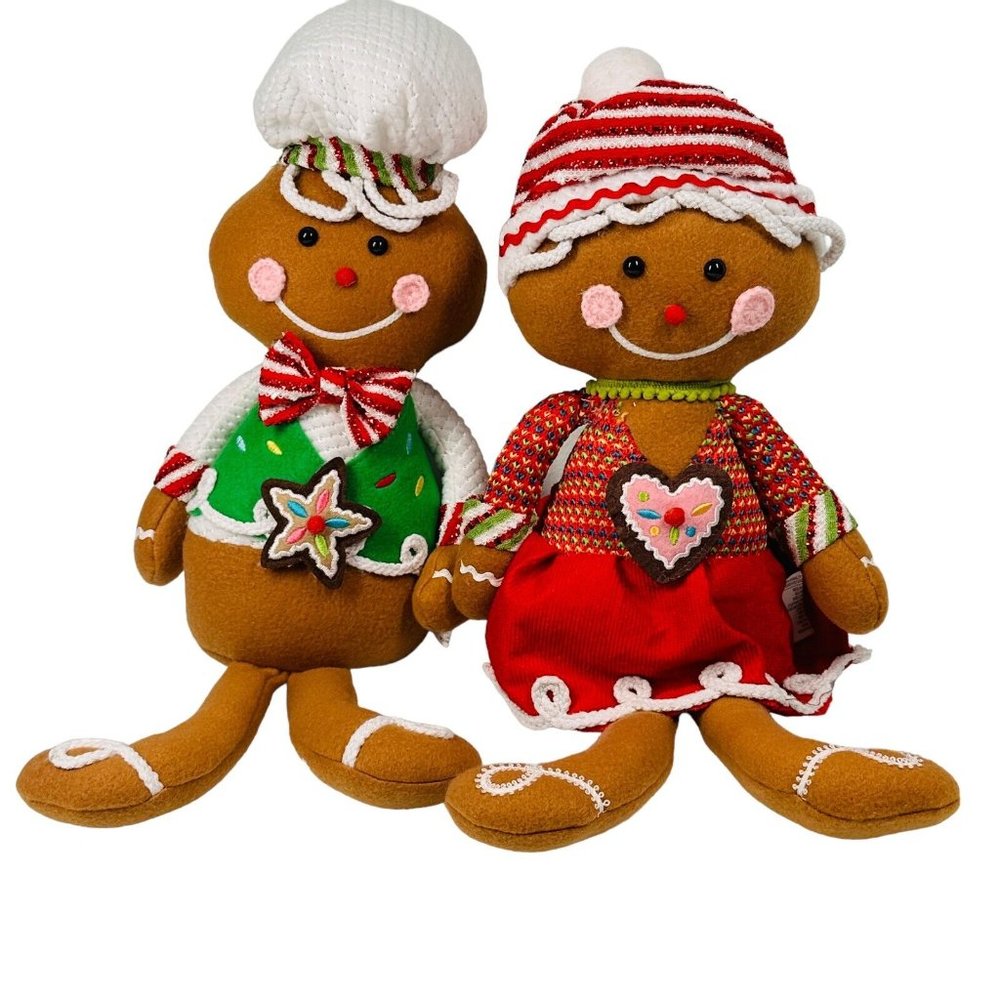 Christmas Gingerbread Couple Holiday Set Boy Girl Shelf Sitter Decor Decorations